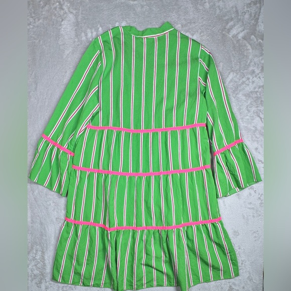 Emily Van Den Bergh Green Pink Striped Ruffle Tiered Mini Dress Size 36 (US 4) - Picture 10 of 16
